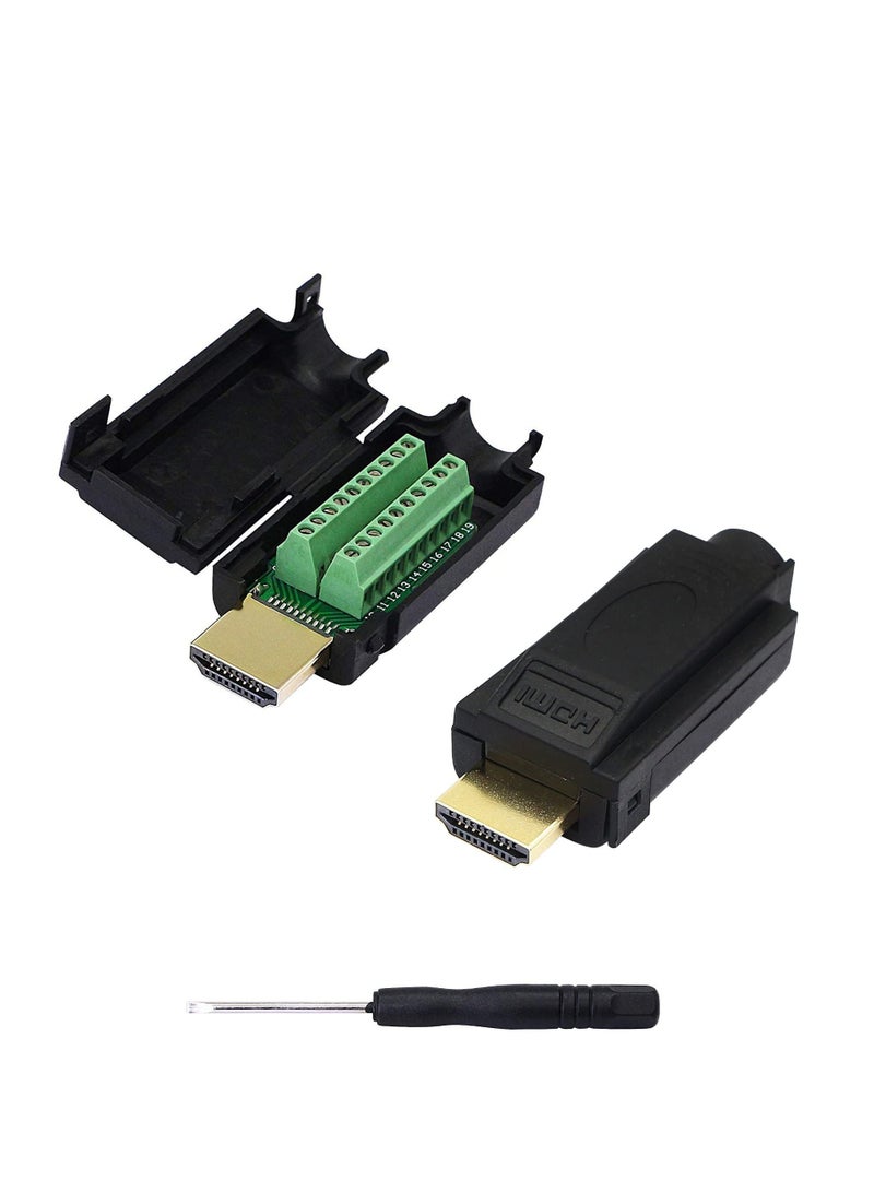 Excefore HDMI Solderless Adapter, 2 Pack Gold Plated HDMI Extension Cable Connector, Signals Terminal Breakout Board Free Welding Connector with Plastic Cover Screwdriver - Image 1