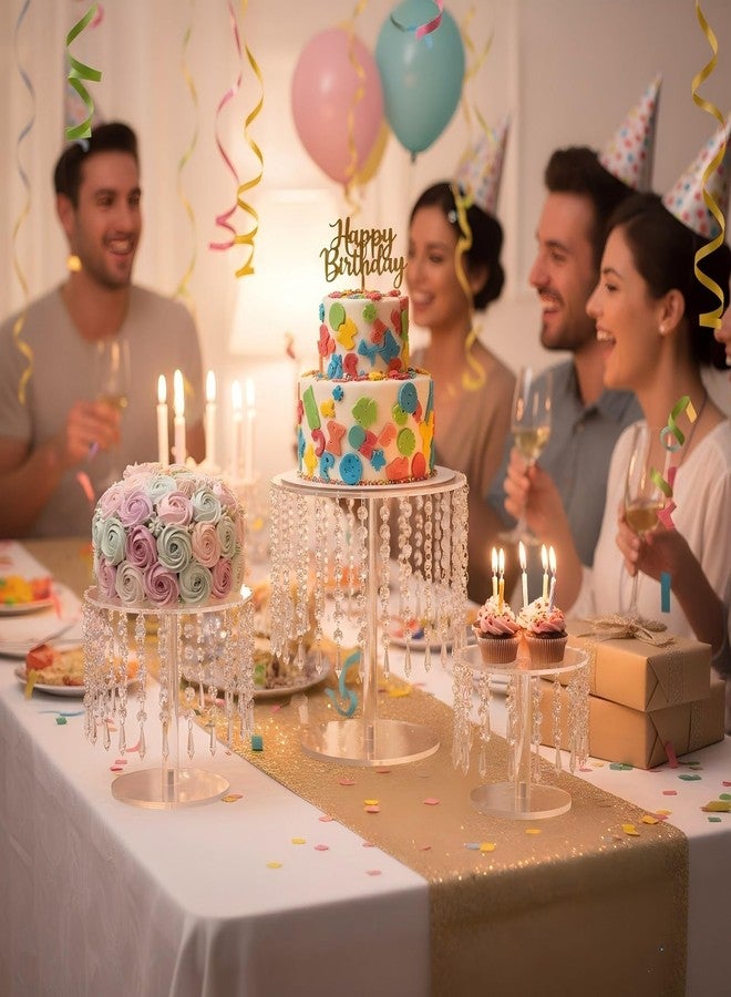 حامل كيك كريستالي من لانلونج للحفلات، طقم حامل كيك أكريليك شفاف لطاولة الحلويات، 3 قطع حامل كيك وكب كيك دائري لتزيين حفلات الزفاف وأعياد الميلاد والمناسبات - Image 2