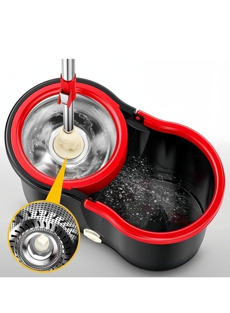 Maanys Spin Mop and Bucket with Wheels, Extendable Handle,360 Spinning Mop for Floor Cleaning Includes 2 Microfiber Refills Mop Heads for Effortless Cleaning (Black & Red) - Image 2