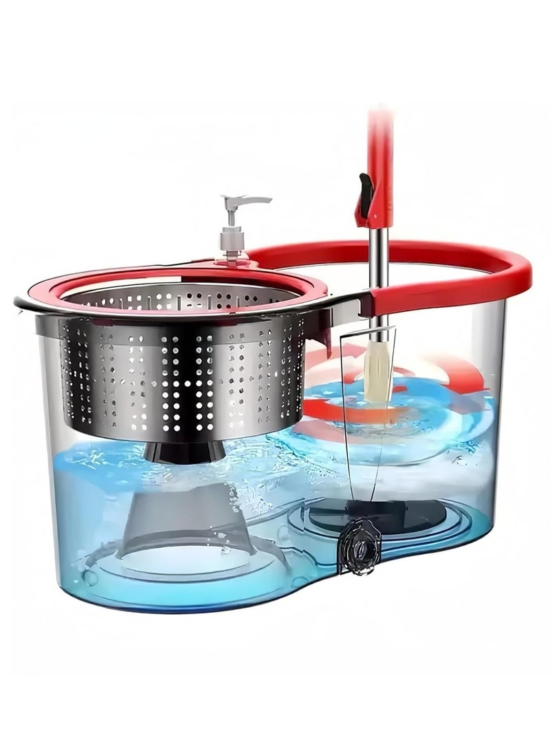 Maanys Spin Mop and Bucket with Wheels, Extendable Handle,360 Spinning Mop for Floor Cleaning Includes 2 Microfiber Refills Mop Heads for Effortless Cleaning (Black & Red) - Image 3