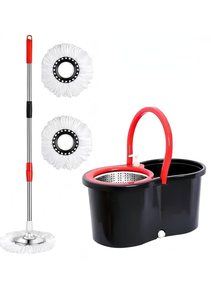 Maanys Spin Mop and Bucket with Wheels, Extendable Handle,360 Spinning Mop for Floor Cleaning Includes 2 Microfiber Refills Mop Heads for Effortless Cleaning (Black & Red) - Image 4