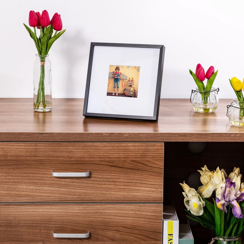 FrameWorks الأطر 8 × 8 مصحوب على إطار الصورة 4x4 - إطار الألومنيوم مع الزجاج المقسّر قابلة للإزالة للصور الملصقات الفنية إطار جدار أنيقة لديكور المنزل معرض الجدران غرفة المعيشة - أسود - - Image 3