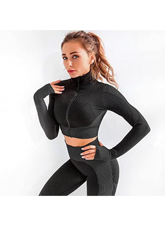 NIBEMINENT Women's 3pcs Seamless Workout Outfits Sets, Yoga Sportswear Tracksuit Leggings and Stretch Sports Bra Fitness - Image 4