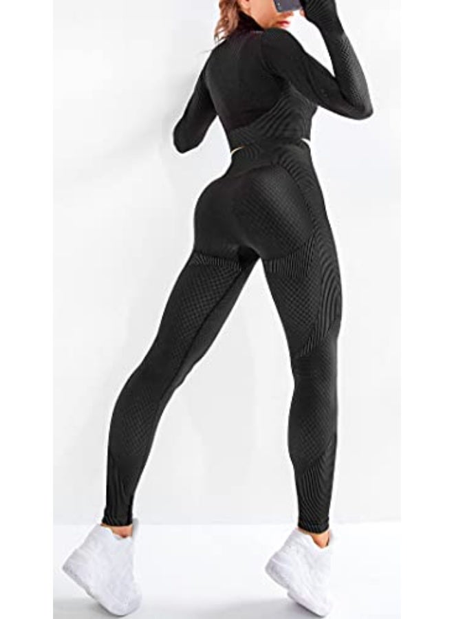 NIBEMINENT Women's 3pcs Seamless Workout Outfits Sets, Yoga Sportswear Tracksuit Leggings and Stretch Sports Bra Fitness - Image 3