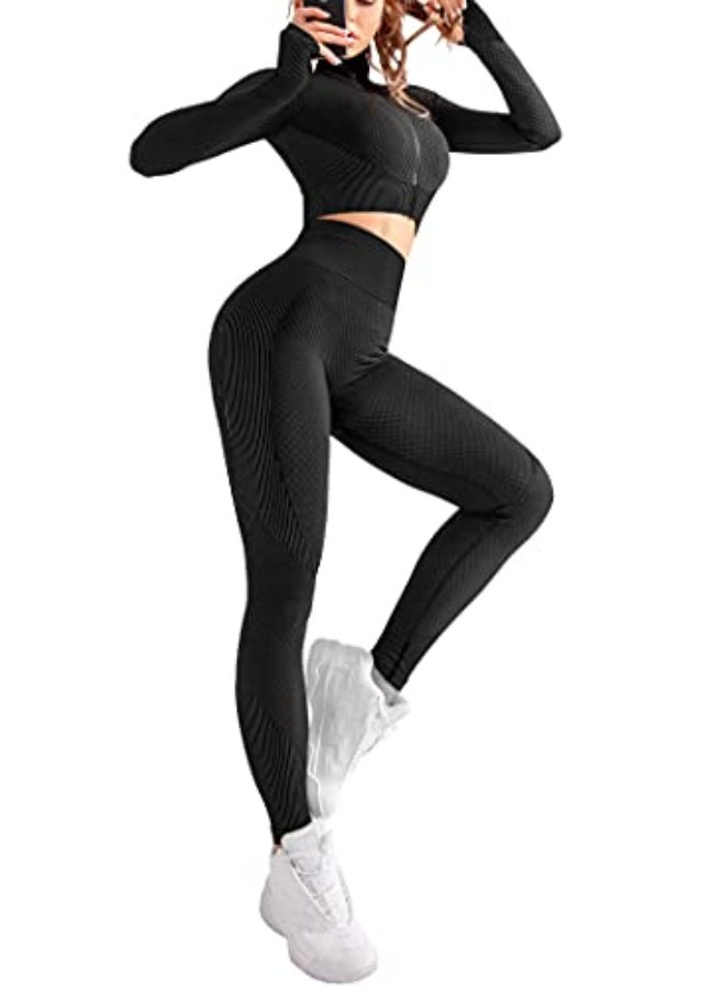 NIBEMINENT Women's 3pcs Seamless Workout Outfits Sets, Yoga Sportswear Tracksuit Leggings and Stretch Sports Bra Fitness - Image 2
