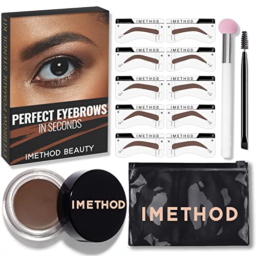 iMethod Eyebrow Stamp and Eyebrow Stencil Kit  Eye Brow Stamping Kit Brow Stamp Kit Brow Stencil and Stamp Kit Brow Trio Eyebrow Kit Perfect Bushy Eyebrows Medium Brown