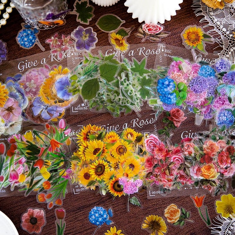 Obujopal 100Pcs Small Rose Stickers Vintage for Scrapbooking Envelope Water Bottle Laptop Junk Journal Collage Card Making Phone Case Planner DIY Crafts, 50 Designs - Image 5