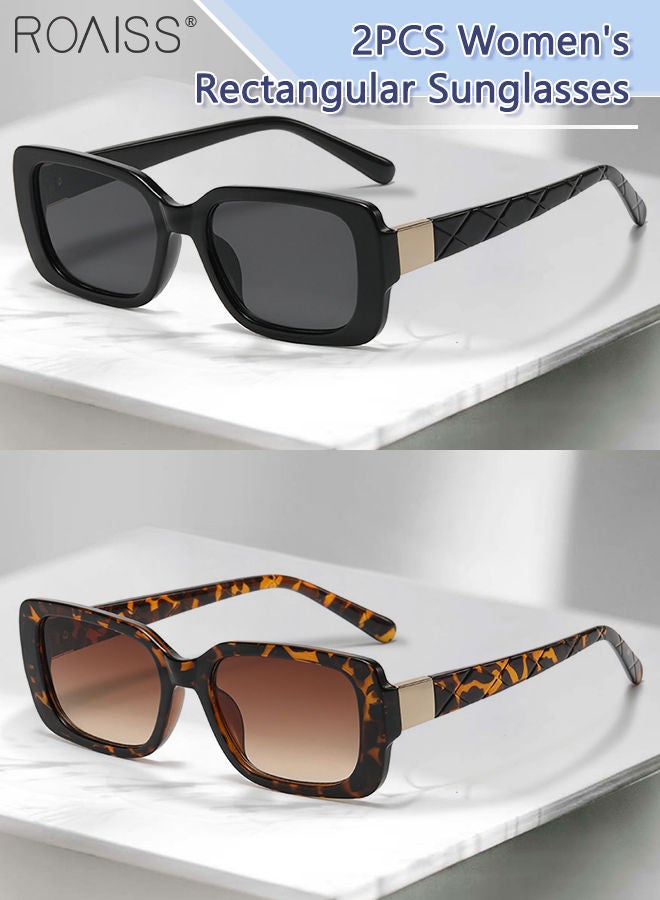roaiss - 2PCS Women's Rectangular Sunglasses, UV400 Protection Sun Glasses, Fashion Decorative Eyewear for Outdoor Party Street Photography, Black and Leopard - Image 1