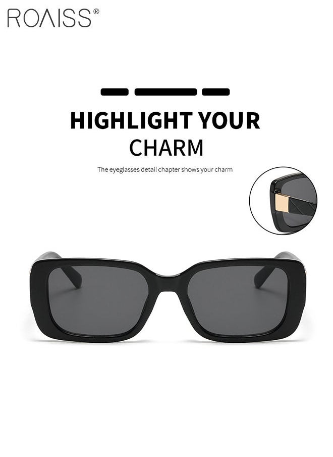 roaiss - 2PCS Women's Rectangular Sunglasses, UV400 Protection Sun Glasses, Fashion Decorative Eyewear for Outdoor Party Street Photography, Black and Leopard - Image 1