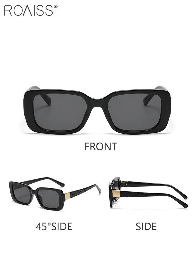 roaiss - 2PCS Women's Rectangular Sunglasses, UV400 Protection Sun Glasses, Fashion Decorative Eyewear for Outdoor Party Street Photography, Black and Leopard - Image 1