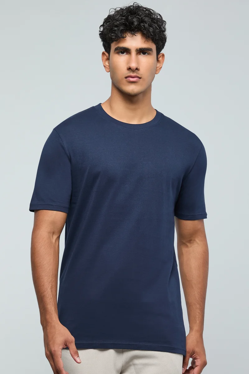 أر أند بي Solid T-Shirt with Crew Neck and Short Sleeves