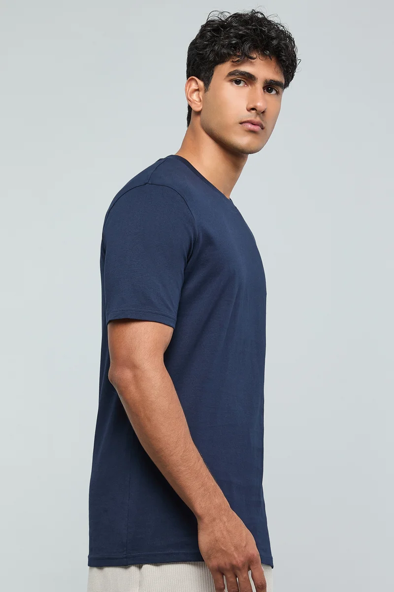 أر أند بي Solid T-Shirt with Crew Neck and Short Sleeves