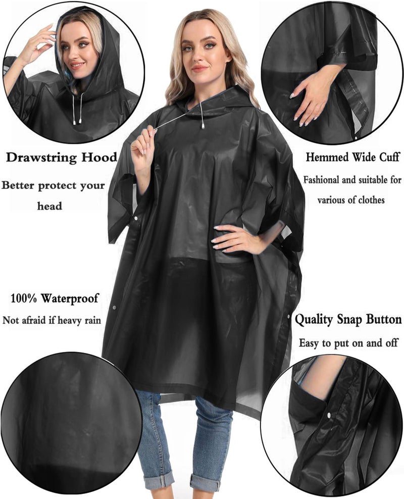 HOOMBOOM Unisex Reusable Rain Ponchos 2 Packs for Adults Waterproof - Emergency Rain Coat for Theme Park, Hiking, Camping or Traveling,Black - Image 4