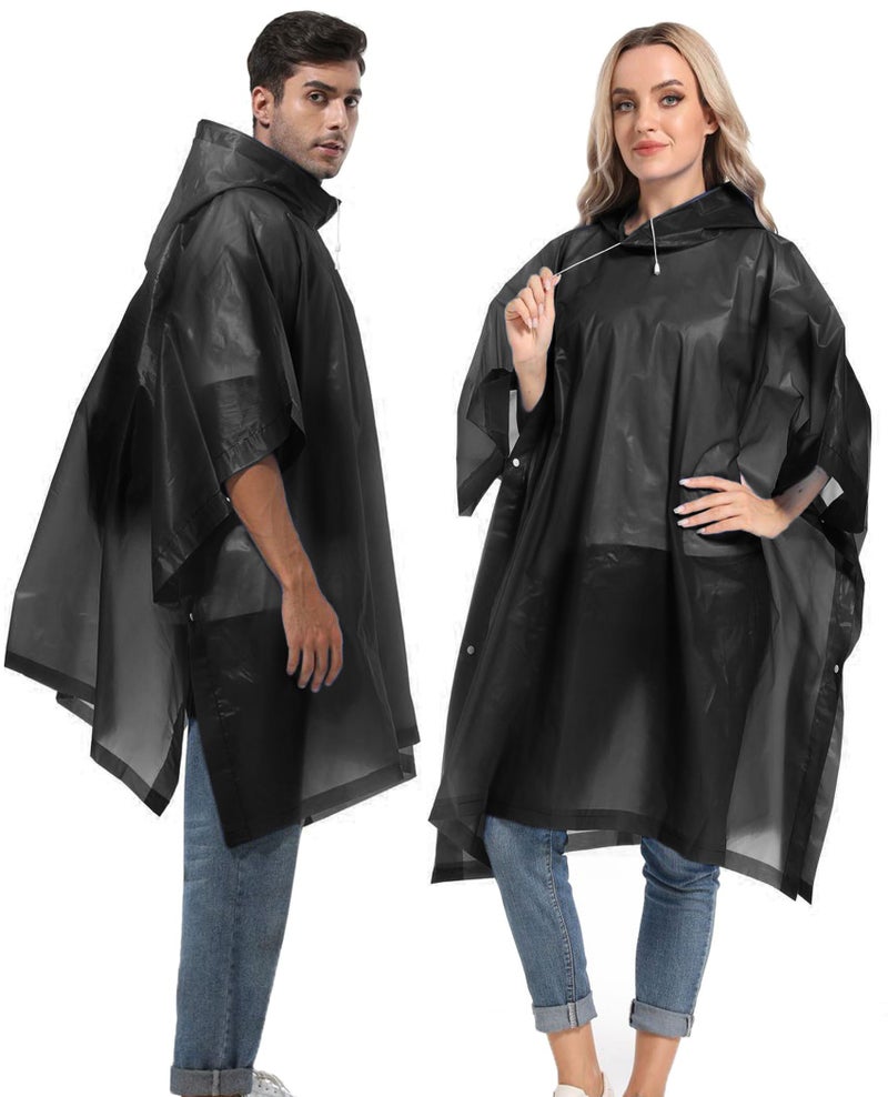HOOMBOOM Unisex Reusable Rain Ponchos 2 Packs for Adults Waterproof - Emergency Rain Coat for Theme Park, Hiking, Camping or Traveling,Black - Image 1