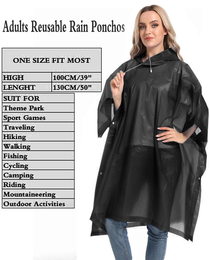 HOOMBOOM Unisex Reusable Rain Ponchos 2 Packs for Adults Waterproof - Emergency Rain Coat for Theme Park, Hiking, Camping or Traveling,Black - Image 3