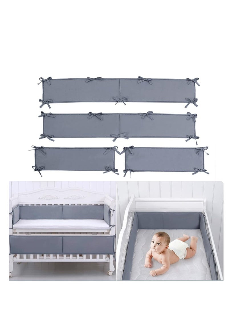 Yoawllty 4 Pieces Baby Crib Liner Protector, Breathable Crib Pads Thick Padding, Machine Washable Nursery Bed Essential Crib Bumper Protector Pads (Grey) - Image 1