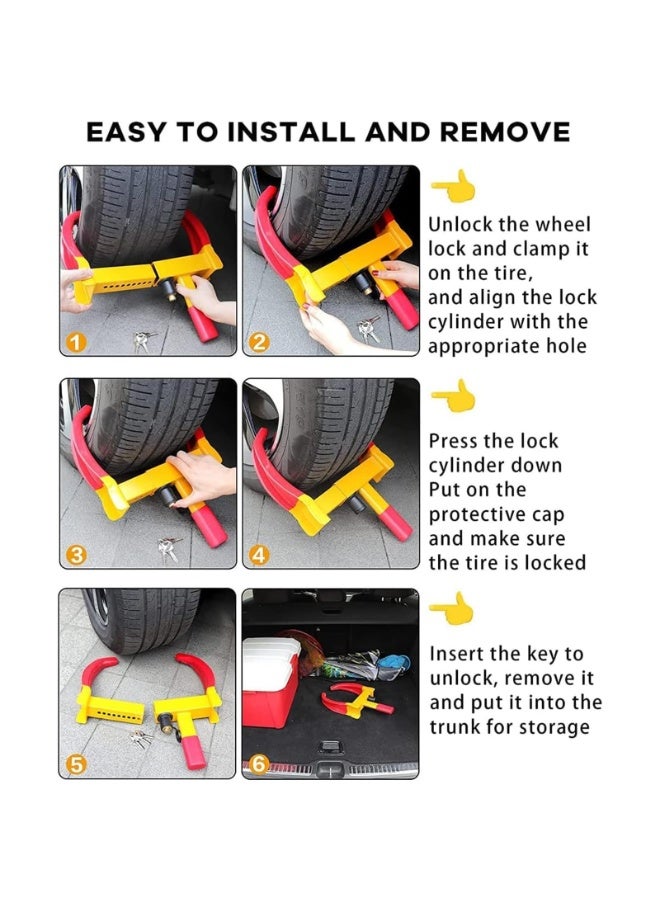 قفل عجلة عالمي عالي التحمل، قفل عجلة مقطورة أمان مضاد للسرقة، أقفال عجلات للسيارات والسيارات الرياضية متعددة الاستخدامات والدراجات النارية والمقطورات، رادع رائع، لون ساطع مع مفتاحين أحمر-أصفر - Image 2