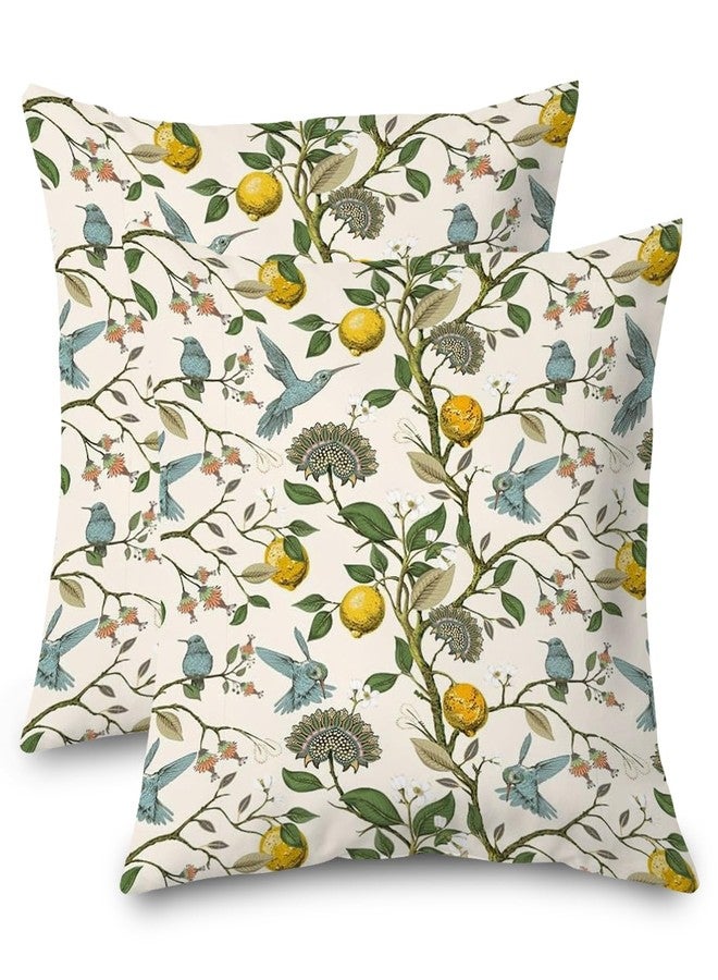 Supwhd Chinoiserie Pillow Cover, Hummingbird Lemon Pillow Covers 18x18 Set of 2, Grandmillennial Pillow Cover, Lemon Outdoor Pillows Cover, Gifts for Hummingbird Lovers - Image 1