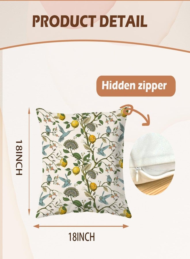 Supwhd Chinoiserie Pillow Cover, Hummingbird Lemon Pillow Covers 18x18 Set of 2, Grandmillennial Pillow Cover, Lemon Outdoor Pillows Cover, Gifts for Hummingbird Lovers - Image 5