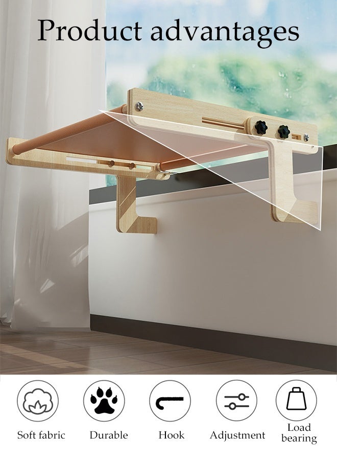 DUNISO Cat Hammock Wooden Pet Window Bed Indoor Kitty Shelf Nest Sturdy Heavy Duty Non-Drilling Non-Suction Durable Cat Hammock Window Seat Easy to Adjust Cat Bed for Windowsill, Bedside, Drawer and Cabinet - Image 3