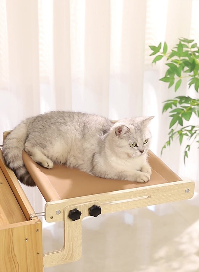 DUNISO Cat Hammock Wooden Pet Window Bed Indoor Kitty Shelf Nest Sturdy Heavy Duty Non-Drilling Non-Suction Durable Cat Hammock Window Seat Easy to Adjust Cat Bed for Windowsill, Bedside, Drawer and Cabinet - Image 2