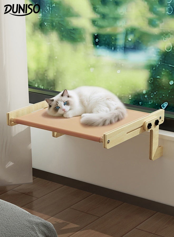 DUNISO Cat Hammock Wooden Pet Window Bed Indoor Kitty Shelf Nest Sturdy Heavy Duty Non-Drilling Non-Suction Durable Cat Hammock Window Seat Easy to Adjust Cat Bed for Windowsill, Bedside, Drawer and Cabinet - Image 1