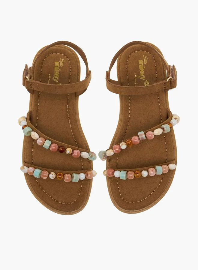 ليتل ميسي Girls Bead Embellished Hook & Loop Sandals
