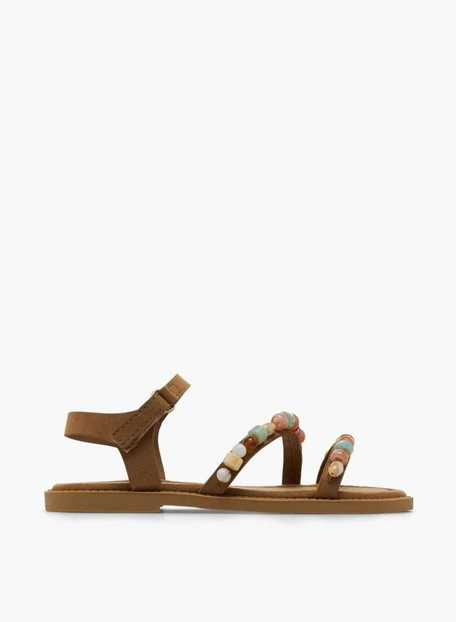 ليتل ميسي Girls Bead Embellished Hook & Loop Sandals