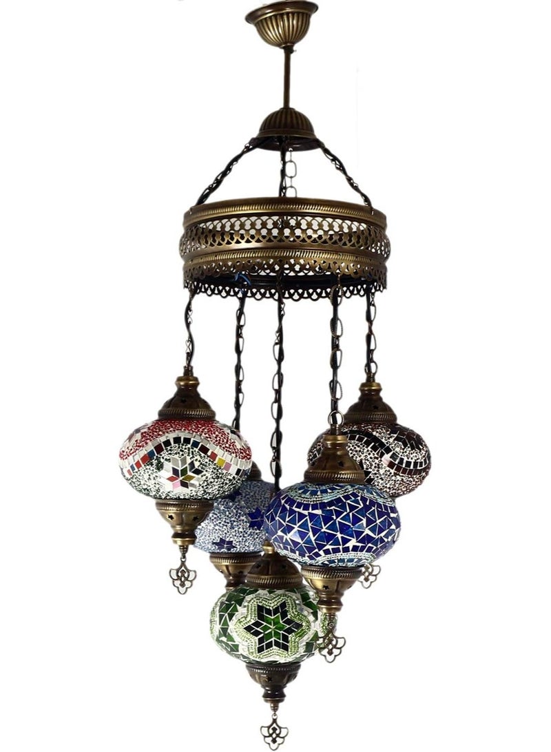 Quick Cart Turkish Mosaic Chandelier 5-Globe Ceiling Lamp Bohemian Hanging Pendant Light | Perfect for House warming, Birthday & Anniversery Gift | Perfect For Office & Hotel  - Image 2