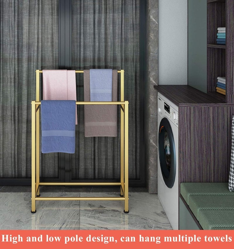 INDIAN DECOR 28607 Freestanding Towel Holder with 2 Towel Rails Metal Floor Stand for Bathrooms Rust Resistant Finish Ideal for Hanging Towels Clothing and More - Image 5