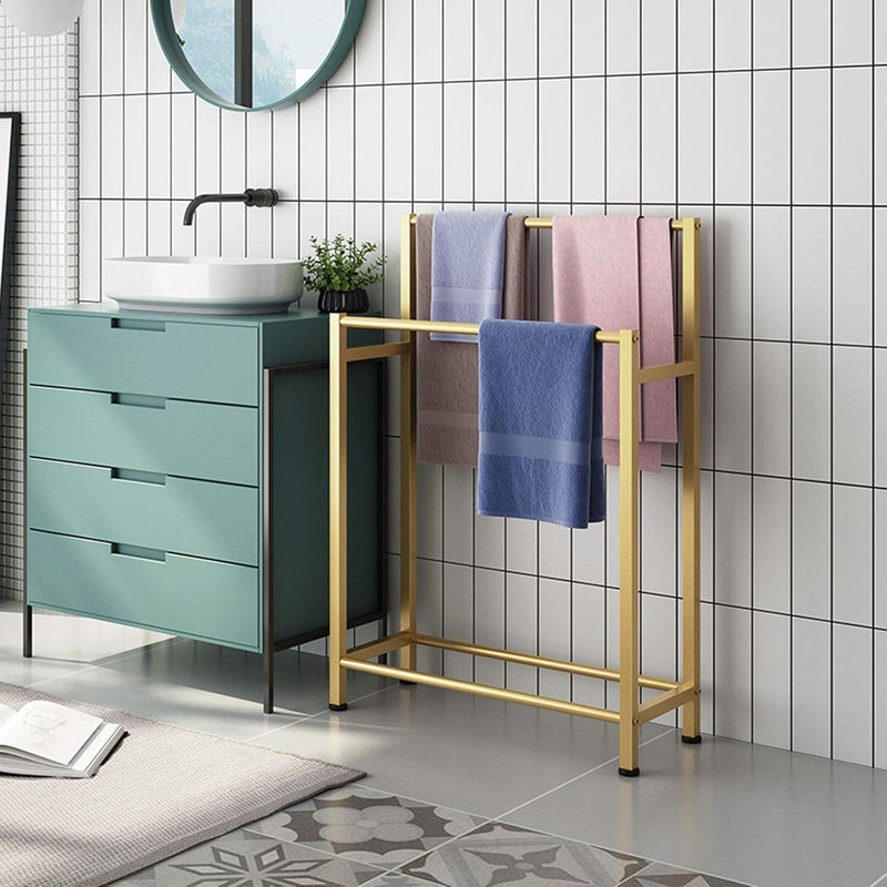 INDIAN DECOR 28607 Freestanding Towel Holder with 2 Towel Rails Metal Floor Stand for Bathrooms Rust Resistant Finish Ideal for Hanging Towels Clothing and More - Image 2