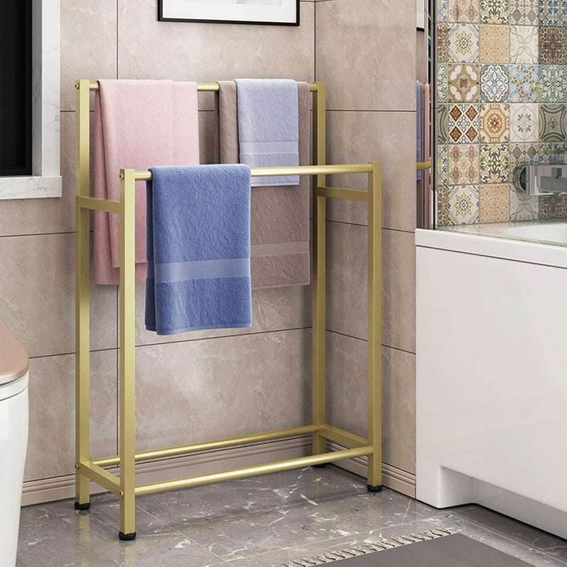 INDIAN DECOR 28607 Freestanding Towel Holder with 2 Towel Rails Metal Floor Stand for Bathrooms Rust Resistant Finish Ideal for Hanging Towels Clothing and More - Image 3