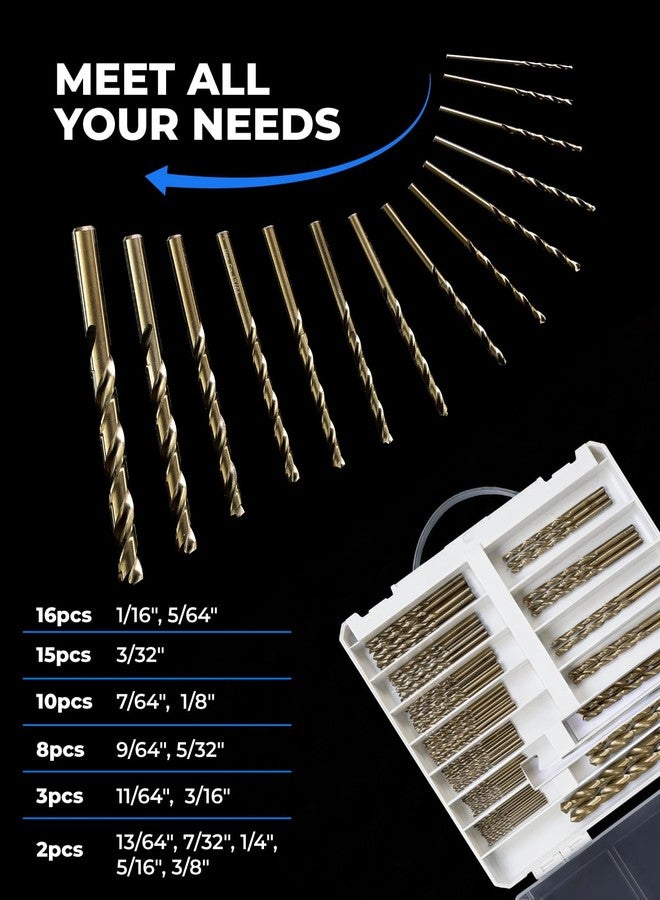 toolant 108Pcs Drill Bit Set,Cobalt Drill Bits Index for Hardened Metal,Stainless Steel,Plastics, Wood,Titanium Twist Jobber Drill Bits Bulk 1/16"-1/2", with Plastic Index Storage Case - Image 4