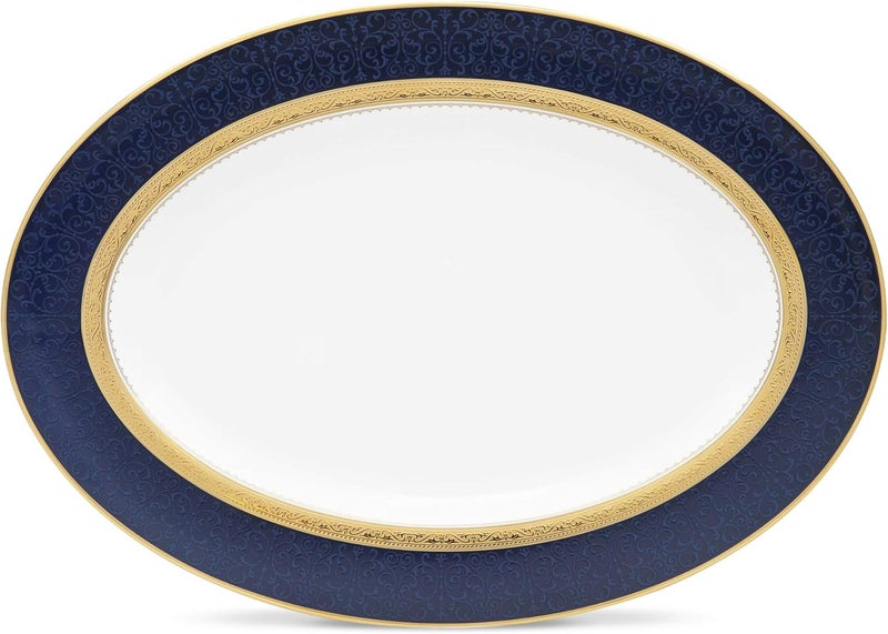 Noritake Noritake Odessa Cobalt Gold Platter Oval 14 in BlueWhite  - Image 1