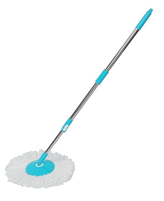 KIDINGTON Spin Cleaning Mop Stainless Steel Rod Handle Stick Set with 2 Refills for Home and Bathroom Floor Tiles Blue - Image 1