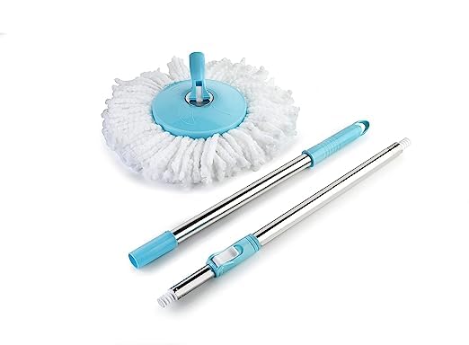 KIDINGTON Spin Cleaning Mop Stainless Steel Rod Handle Stick Set with 2 Refills for Home and Bathroom Floor Tiles Blue - Image 2