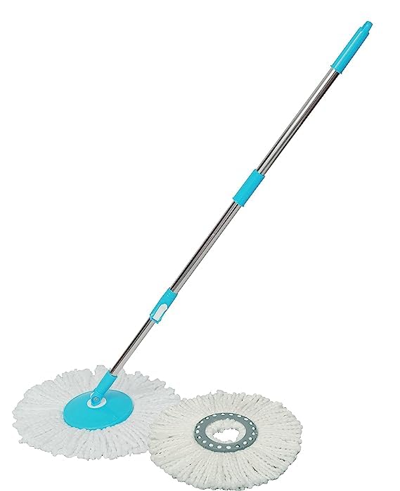 KIDINGTON Spin Cleaning Mop Stainless Steel Rod Handle Stick Set with 2 Refills for Home and Bathroom Floor Tiles Blue - Image 3