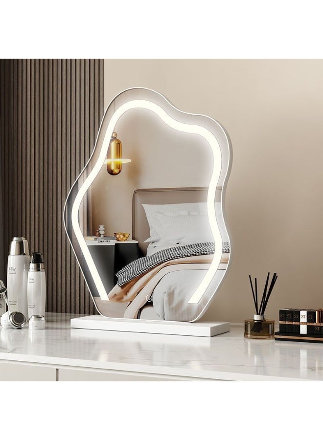 POWER LED Makeup Mirror with 3 Lighting Modes, Cloud Shape Vanity Mirror with Touch Control, Rechargeable Desk Mirror Portable Foldable Cosmetic Mirror for Bedroom Travel Beauty Routine - Image 1