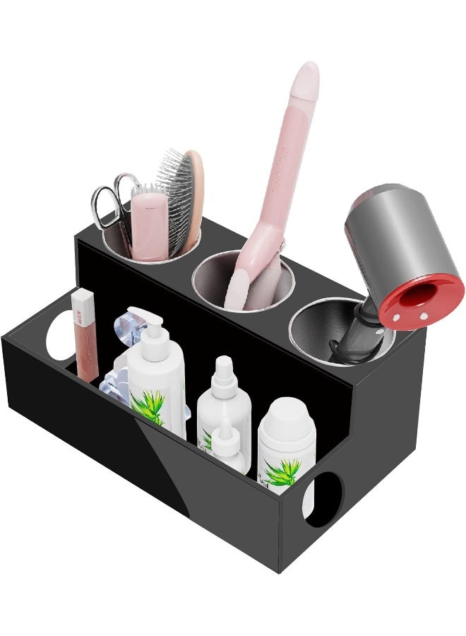 TPGP Hair Tool Organizer, Acrylic Hair Tool Caddy Countertop Blow Dryer Stand Storage With 3 Cups For Bathroom, Bedroom, Office, Black - Image 1