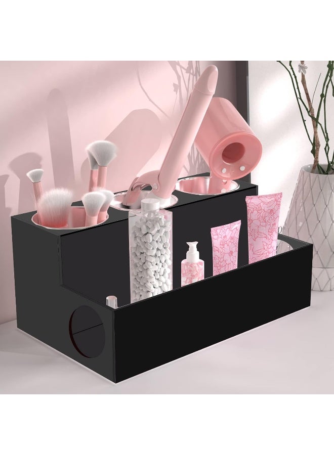 TPGP Hair Tool Organizer, Acrylic Hair Tool Caddy Countertop Blow Dryer Stand Storage With 3 Cups For Bathroom, Bedroom, Office, Black - Image 2