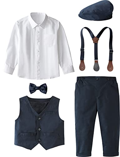 A&J DESIGN Toddler Boy Suit Easter Formal Gentleman Dress Wedding Ring Bearer Outfit 4Pcs 3-4T White Navy - Image 4