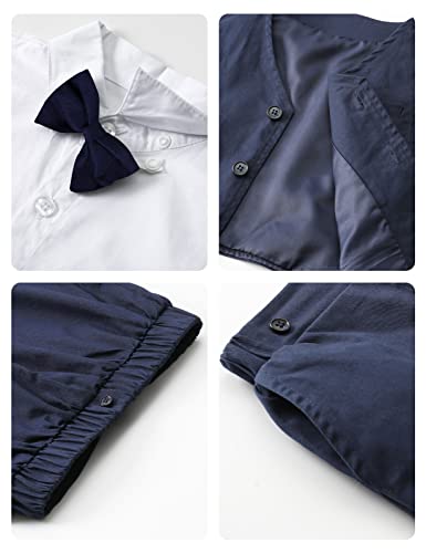 A&J DESIGN Toddler Boy Suit Easter Formal Gentleman Dress Wedding Ring Bearer Outfit 4Pcs 3-4T White Navy - Image 5
