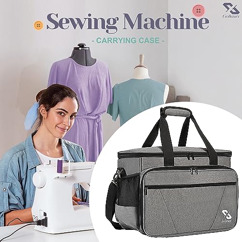 Golkcurx Sewing Machine Case with Removable Padding Pad, Tote Bag for Sewing Machine with Shoulder Strap for Most Standard Singer, Brother, Janome, Grey - Image 2