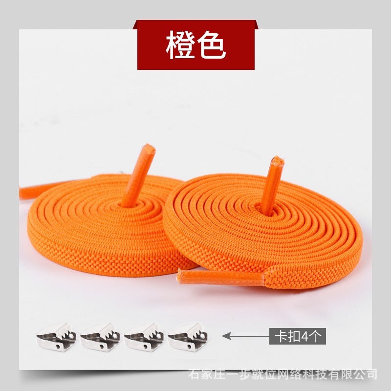 إسكدنيا Lazy Shoelace Buckle Metal Childrens sneaker Tie-Free Tie-Free Flat Elastic Black and White Color Wholesale Orange