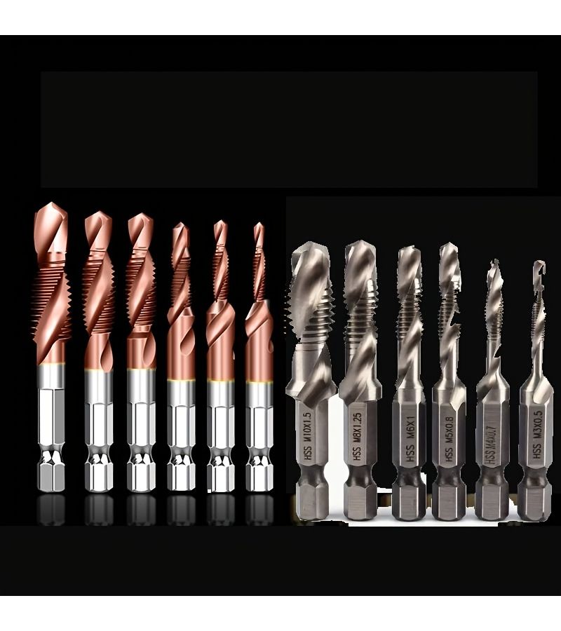High Speed Steel Metric Drill Bit Tap Set M3 to M10 Deburring 6pc - Image 1