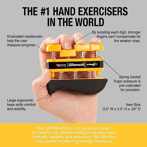 Prohands Gripmaster Rehab Hand Exerciser, Finger Exerciser (Hand Grip Strengthener), Spring-Loaded, Finger-Piston System, Added Palm Cushion, (1.5 lb X-Light Tension, Yellow-Gripmaster Rehab) - Image 4