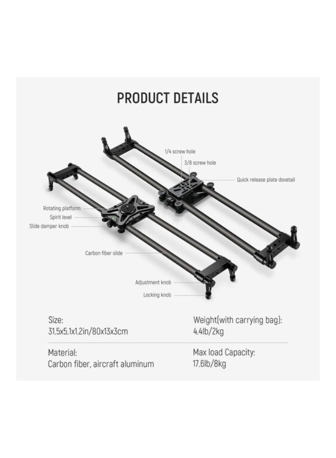 Neewer CS80CM Carbon Fiber Camera Slider (31.5"/80cm) – Lightweight Manual Dolly Rail with Adjustable Legs, Ball-Bearing Carriage, and Carry Bag - Image 4
