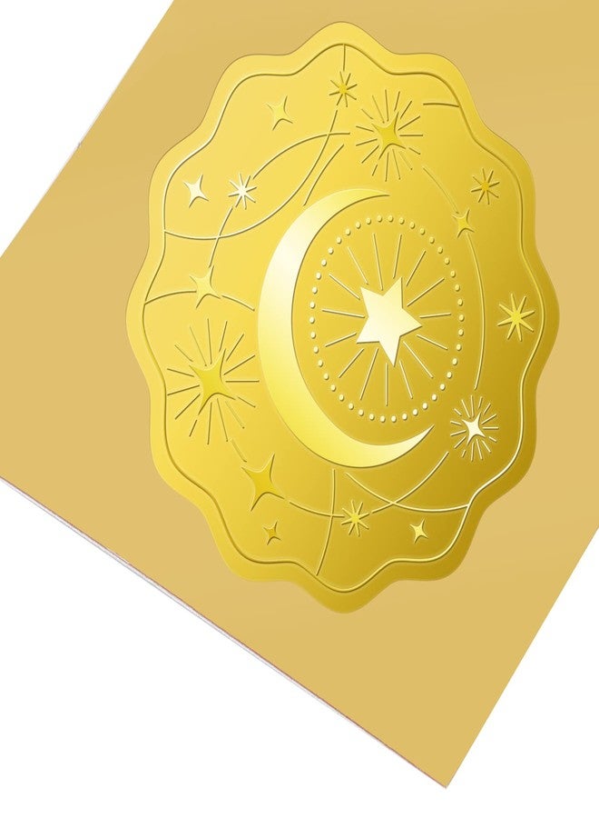 BENECREAT 100pcs Moon and Star Pattern Self Adhesive Gold Foil Embossed Stickers, Embossed Gold Certificate Seals for Wedding Invitations Envelope Graduation Seals, 5x5cm/2x2inch - Image 4