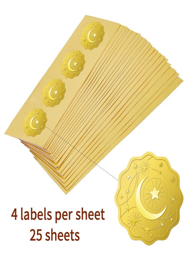 BENECREAT 100pcs Moon and Star Pattern Self Adhesive Gold Foil Embossed Stickers, Embossed Gold Certificate Seals for Wedding Invitations Envelope Graduation Seals, 5x5cm/2x2inch - Image 3