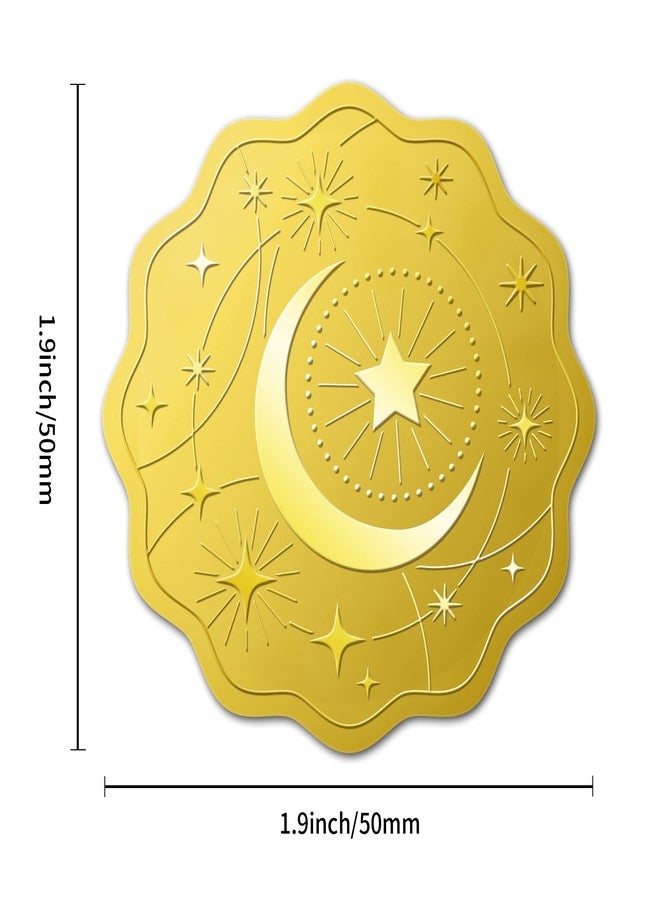 BENECREAT 100pcs Moon and Star Pattern Self Adhesive Gold Foil Embossed Stickers, Embossed Gold Certificate Seals for Wedding Invitations Envelope Graduation Seals, 5x5cm/2x2inch - Image 2